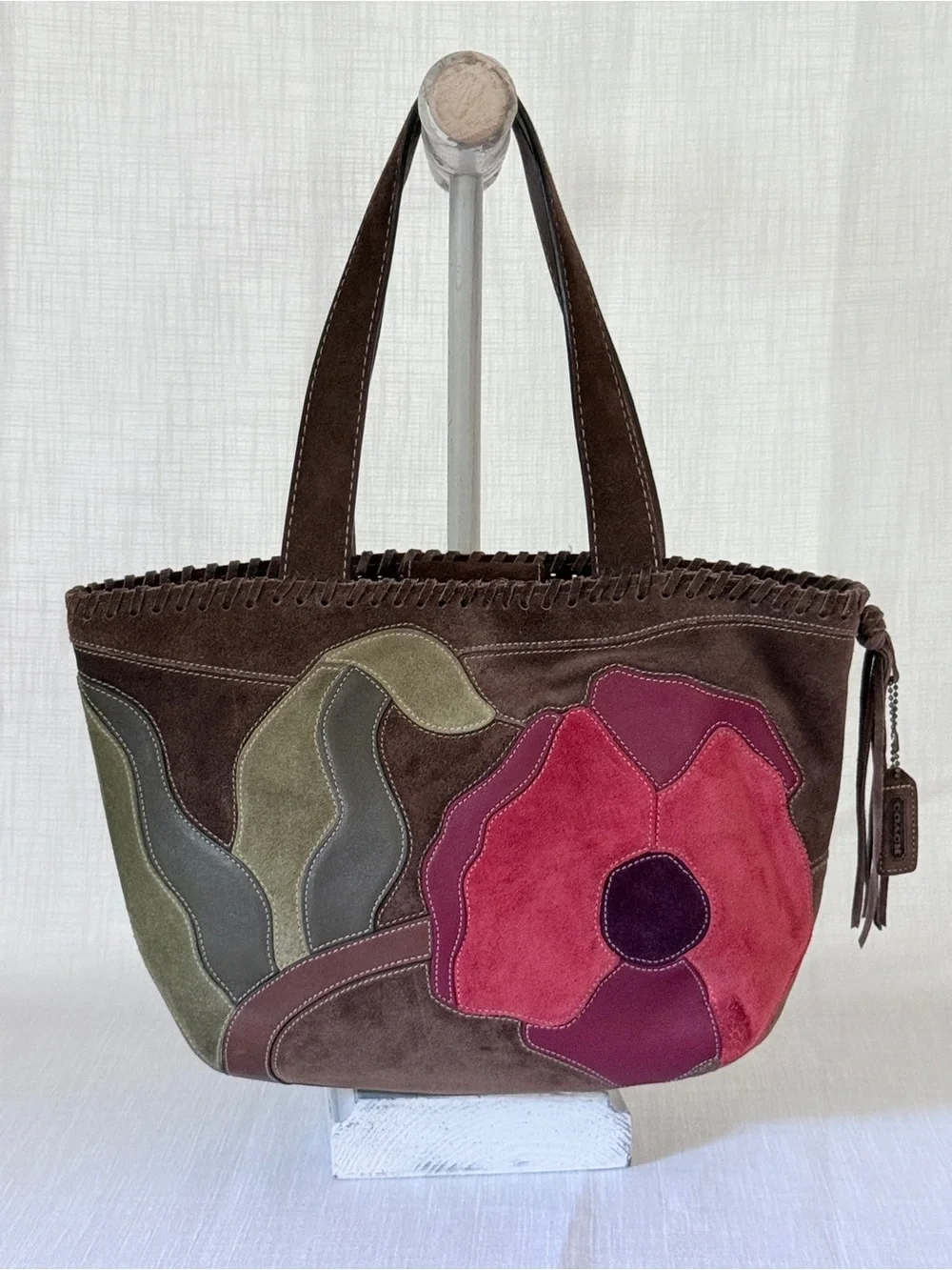 RARE 2006 Vintage Coach 'Poppies for Peace' Suede Shoulder Bag • Poppy Purse